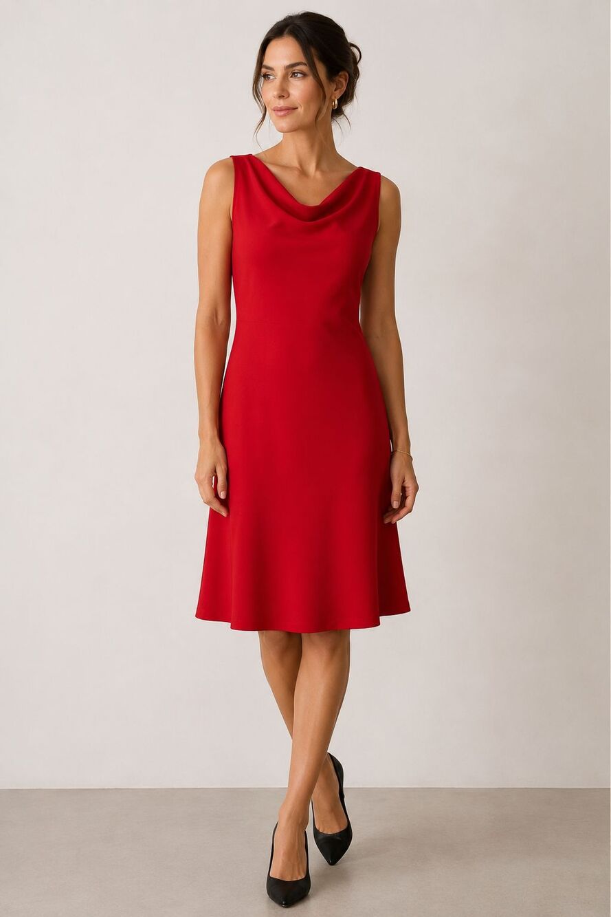 Vintage 90s Dressbarn Red Cowl Neck Sleeveless Dress Minimalist Made in USA 12